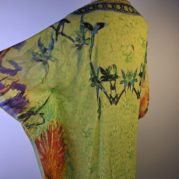 Soft Surroundings Kaftan‎ Tunic S/M Sheer Boho Rhinestone Embellished Coverup - Picture 4 of 12